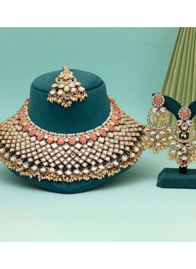   Wedding Wear  Peach Color Kundan Necklace Set